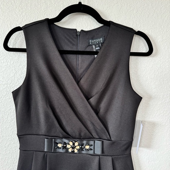 NWT Enfocus Studio Black Dress Sz 4 Embellished waist, hi low hem - Picture 3 of 4